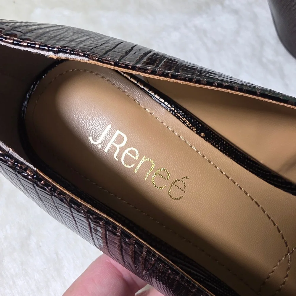 J. Renee Olivienne Pump Cognac Brown Lizard Print Block Heel Womens 9M Excellent